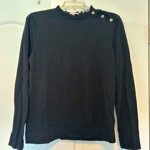 Black Ruffle gold button J Crew sweater